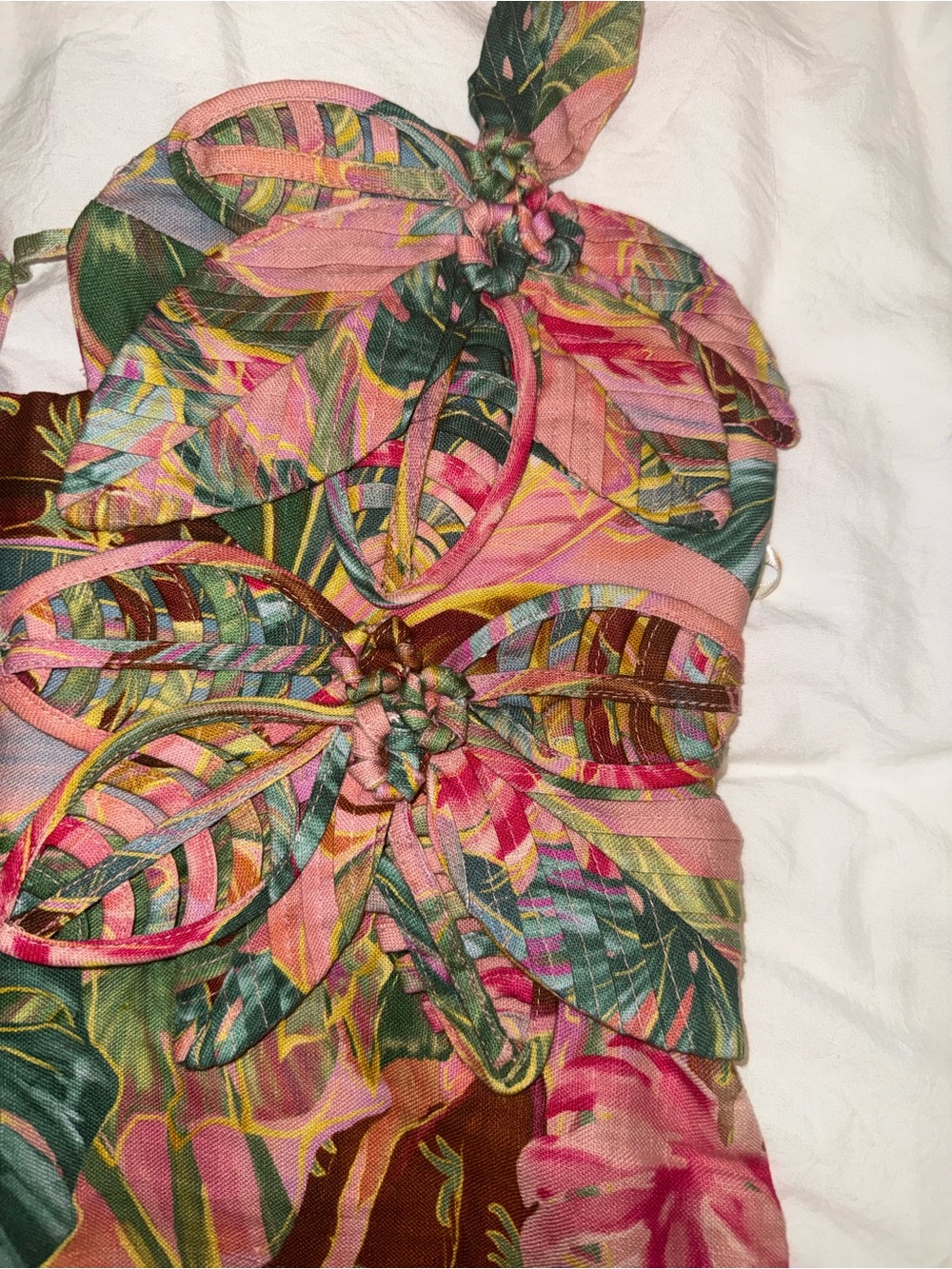 FARM Rio Pink Tropical Leaf Mini Dress